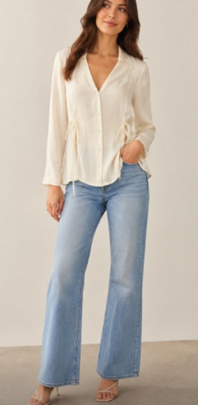New ASOS White Tie Front Puff Sleeve Blouse Cottagecore Top Women's US 4